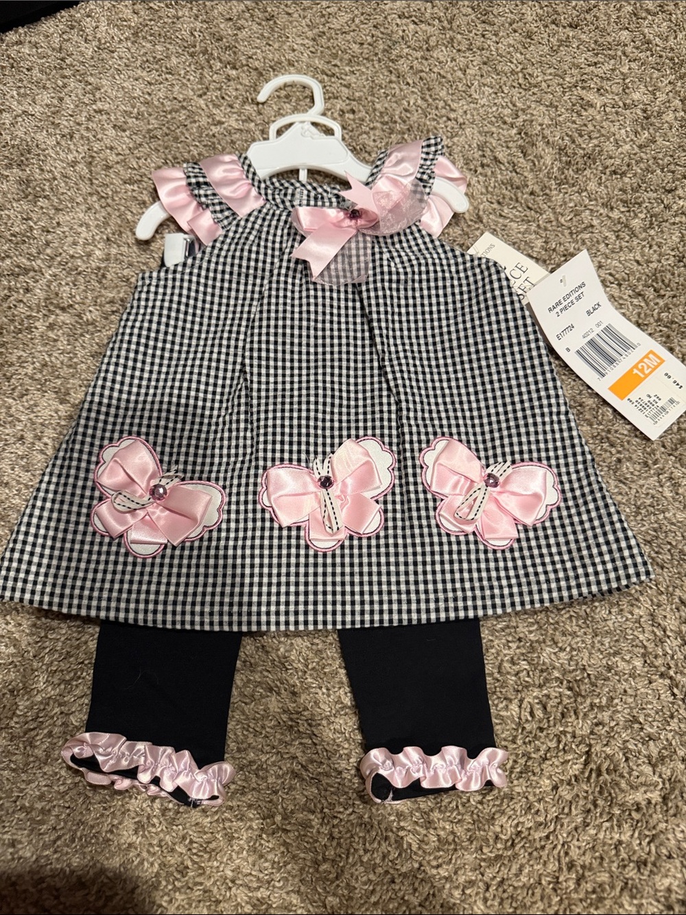 Rare Editions Black & White Gingham Dress with Pink Butterfly Accents